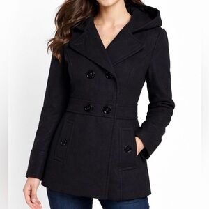 Metaphor Women’s Size L Black Hooded Peacoat Jacket Double Breasted Fully Lined
